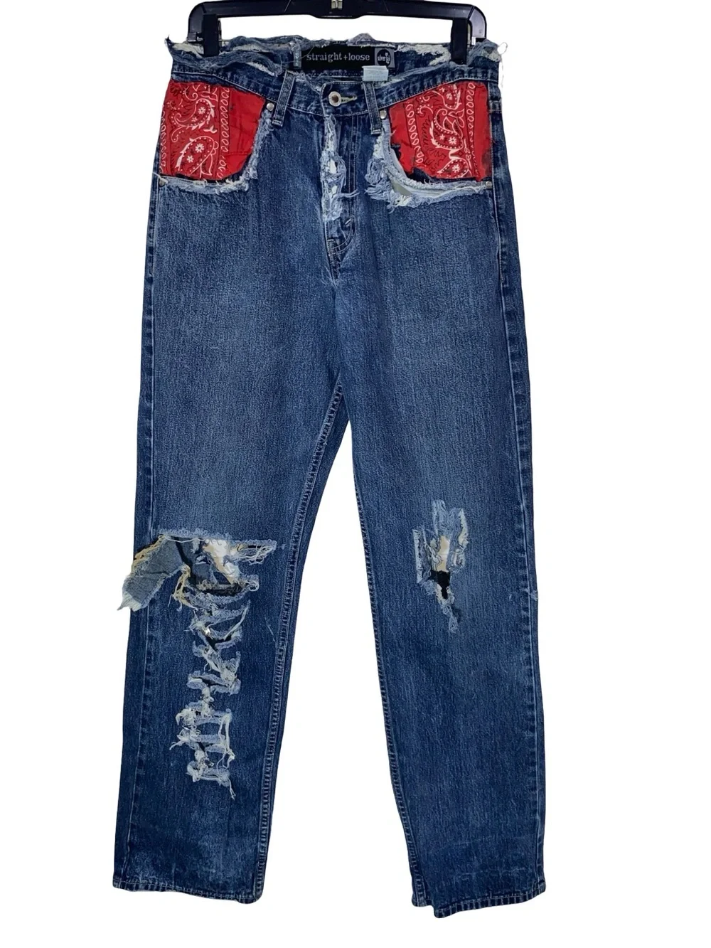 Vintage Levi's SilverTab Custom Thrashed Distressed Red Bandana Jeans Straight